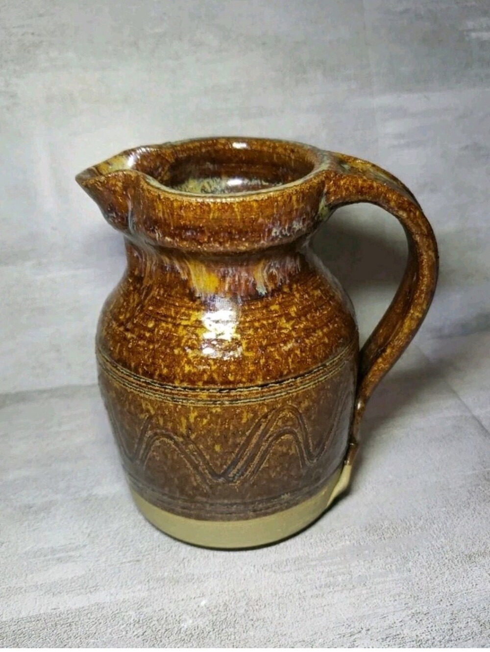 Vtg Brown Studio Pottery Pitcher Marked Rustic Country Farmhouse Decor